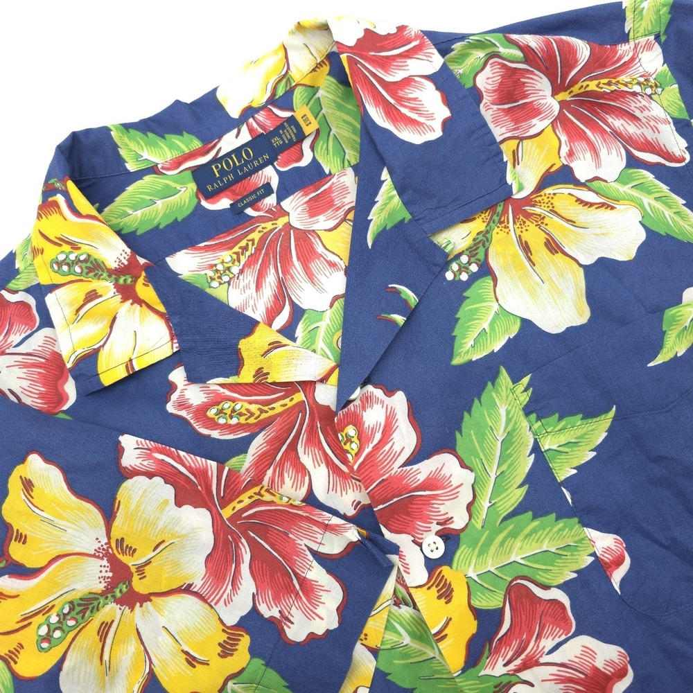 Polo Ralph Lauren Shirt Mens 2XL Blue Floral‎ Camp Hawaiian Beach Classic Fit